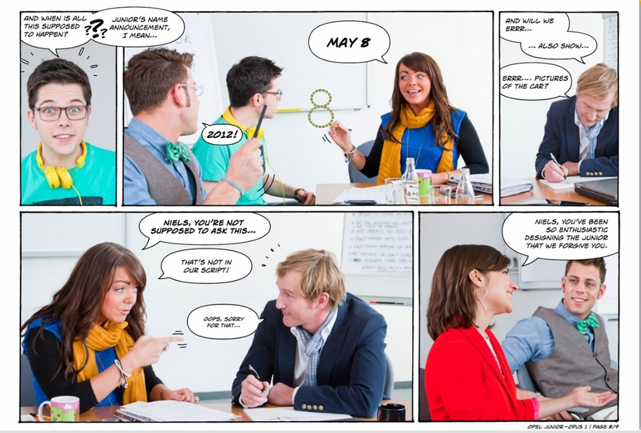 The comic shows actual Opel employees in still images 