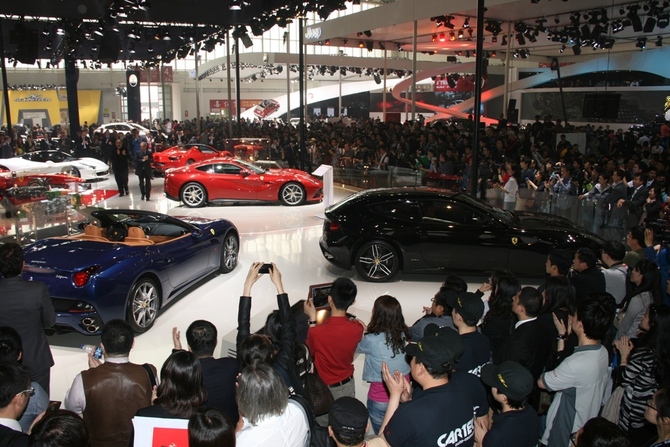 Ferrari had its entire lineup on hand, and they drew a huge crowd. Keep in mind this is press day; the general public is not allowed in. 