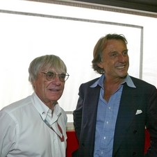 Ecclestone posing with Ferrari boss Luca di Montezemolo