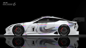 The body of the LF-LC GT "Vision Gran Turismo" features a white livery with colorful brushstrokes