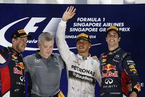 Hamilton shared the podium with Vettel and Ricciardo