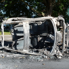 Cars being destroyed with London riots