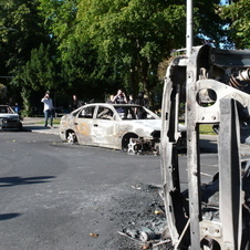 Cars being destroyed with London riots