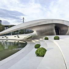 The exterior of the building is meant to inspire thoughts of a Porsche 911