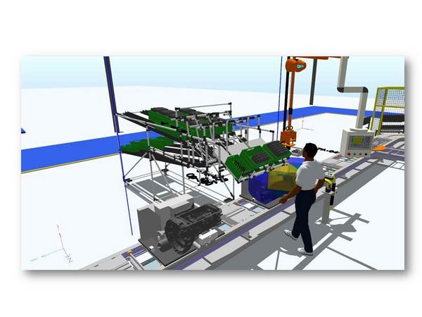 Then, it can position equipment around the factory virtually